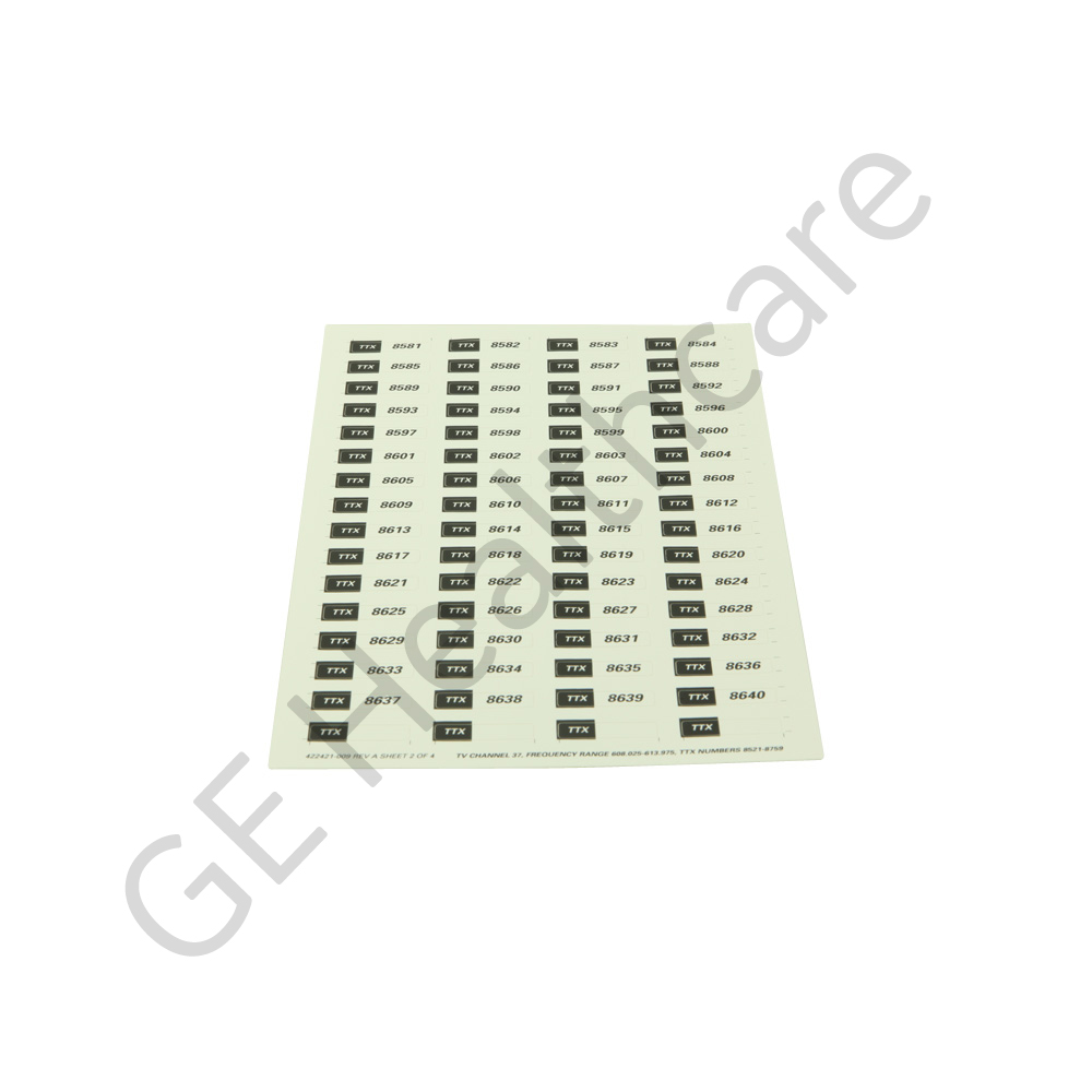 Label TTX Numbers Channel 37 Label TTX Numbers Channel 37