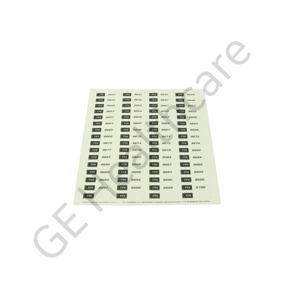 Label TTX Numbers Channel 37 Label TTX Numbers Channel 37