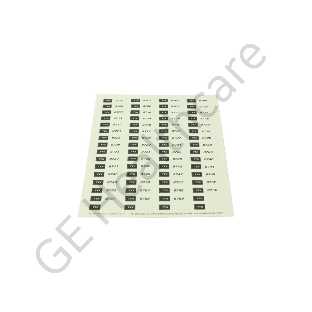 Label TTX Numbers Channel 37 Label TTX Numbers Channel 37
